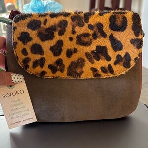 Leopard Print Flap Crossbody Bag in Brown